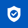 White icon of a checkmark in a shield
