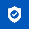 White icon of a checkmark in a shield